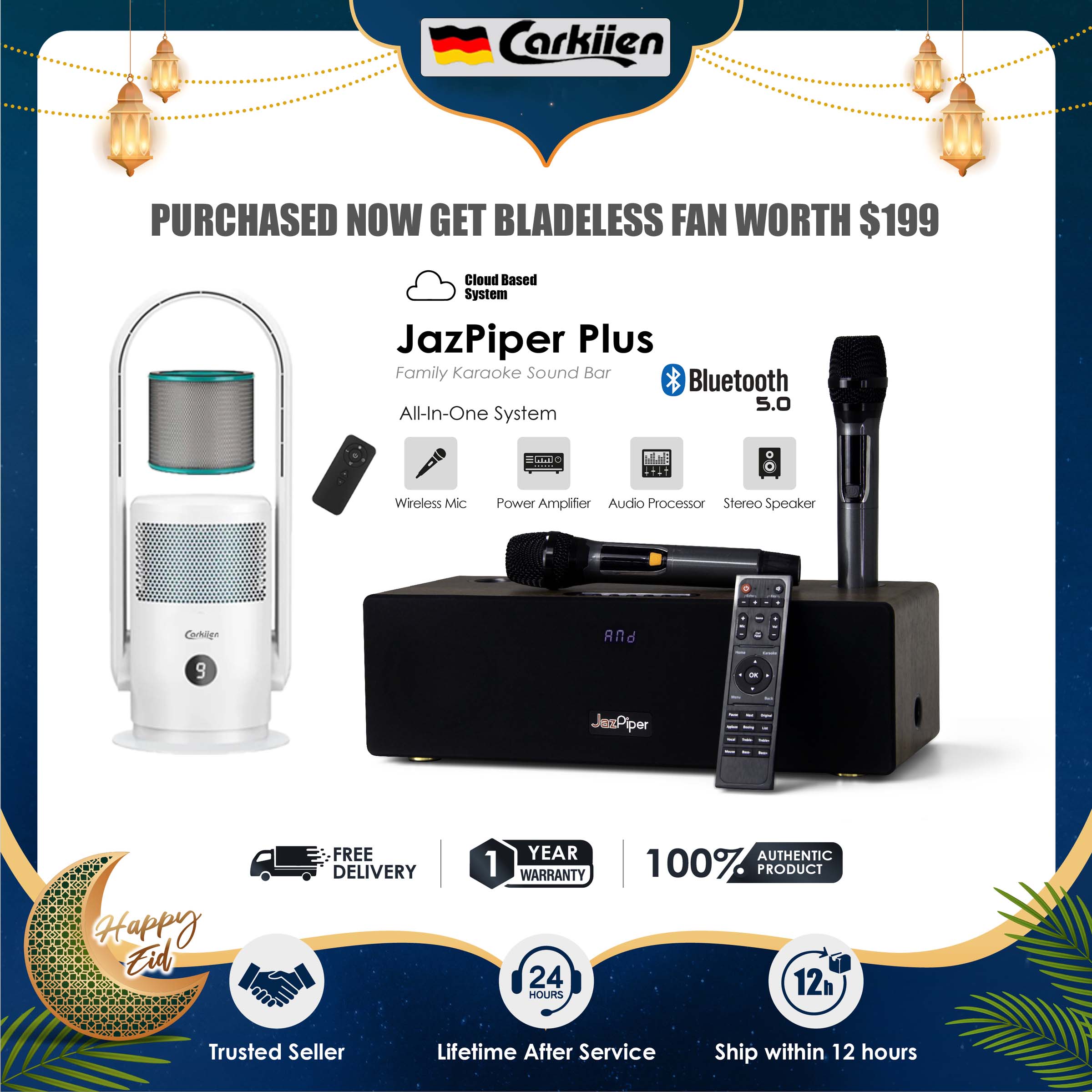 Jazpiper plus Grab Now KTV Family Karaoke set with 2 wireless Microphone Karaoke Air Purifier bladeless tower fan only 50 pcs available