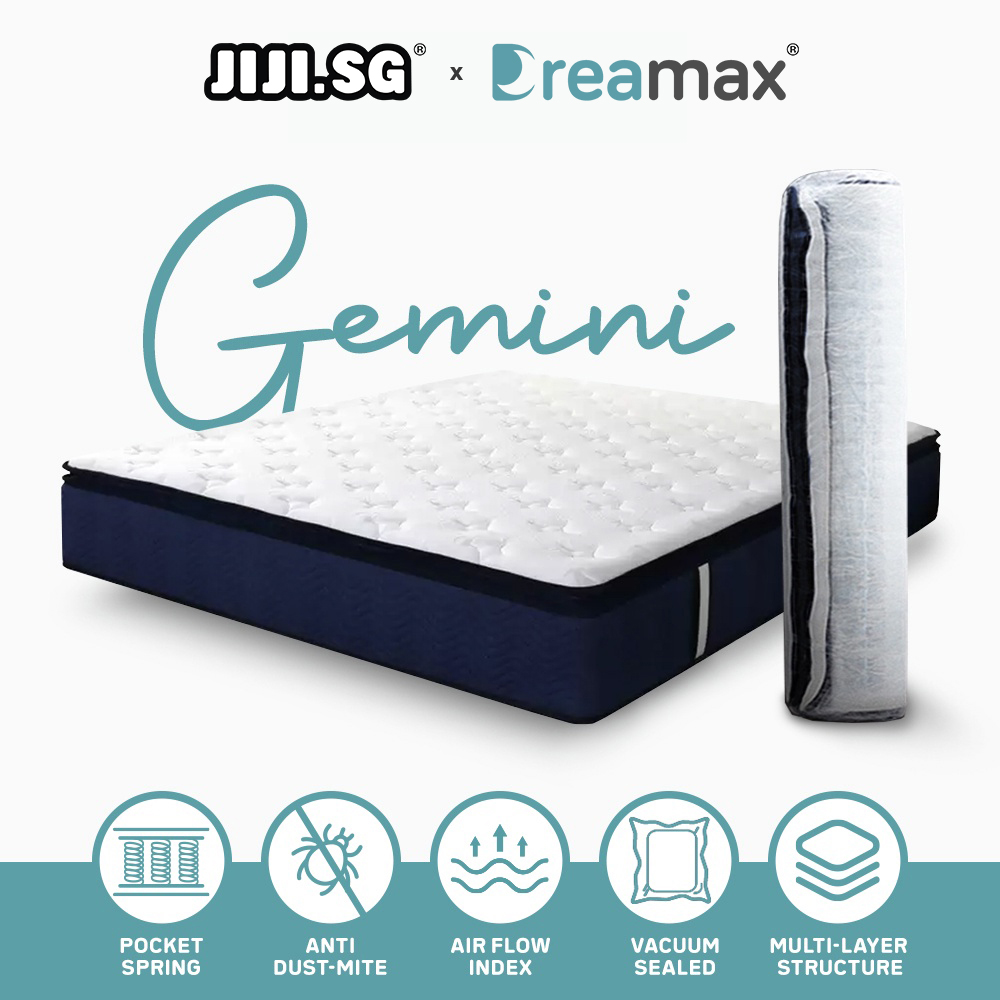 (JIJI.SG x DREAMAX) Gemini Spring Mattress - 10" / Single / S.Single / Queen / King / Pocket Spring / Anti Bacteria & Dust / Bulky